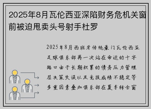 2025年8月瓦伦西亚深陷财务危机关窗前被迫甩卖头号射手杜罗